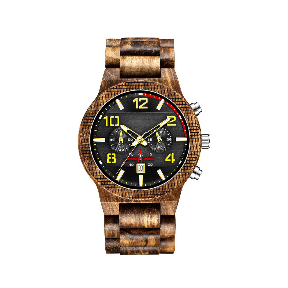 Men Bracelet Brown Walnut Sandal Wood Band Unique Waterproof Wooden Watch Chronograph Quartz Wrist Watches