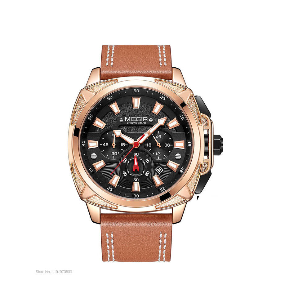 Casual Men's Quarzt Watches Brown Leather Waterproof Watch Man Sports Chronograph Wristwatch Relogio Masculino 2128