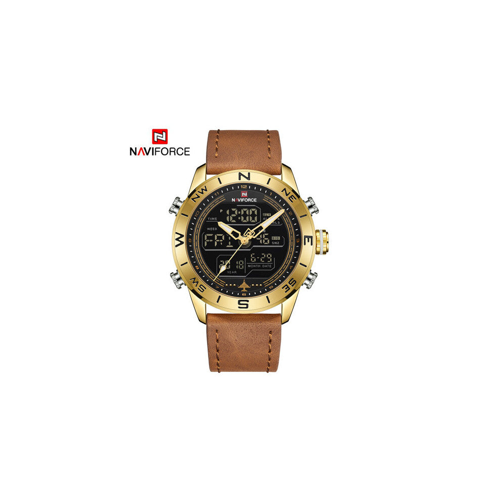 Men's Dual Display Watch Men Business Watches Analog Digital Wristwatch Leather Waterproof Clock