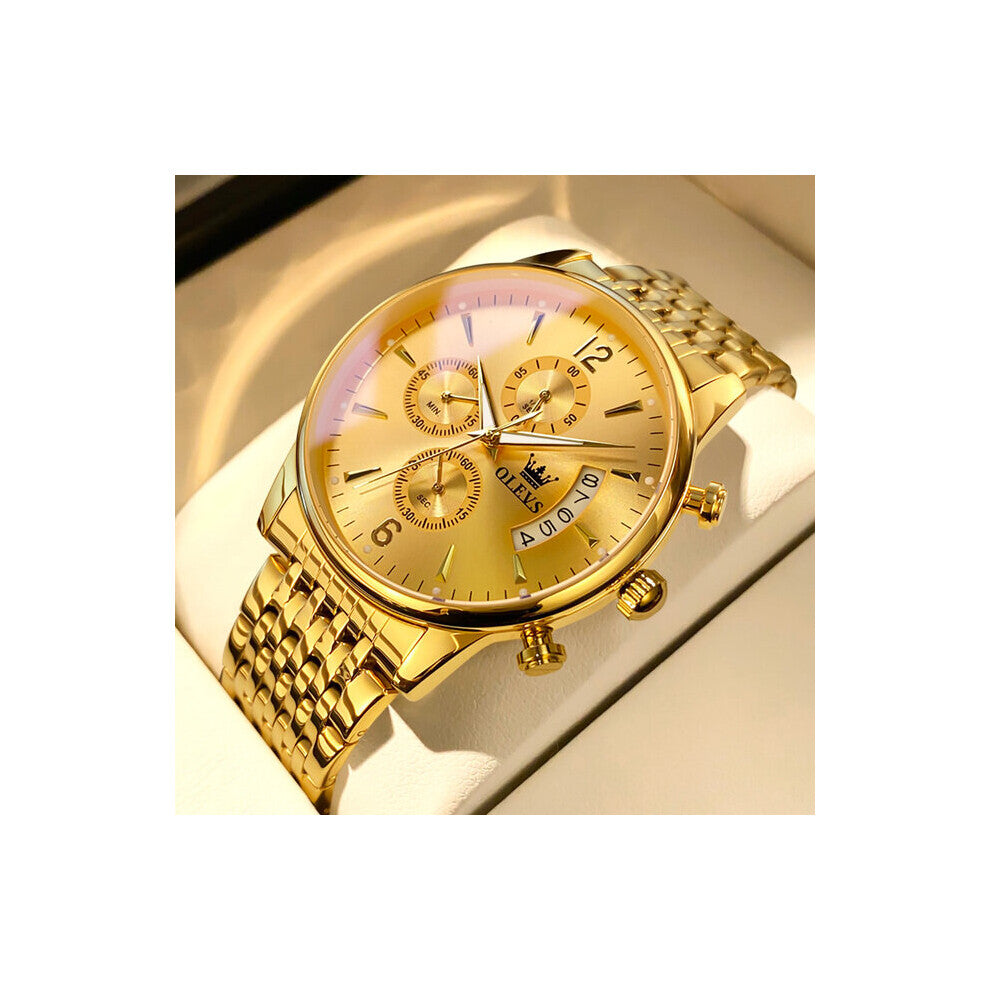 OLEVS Quartz Watch for Men Waterproof Luminous Stainless Steel Chronograph Wrist Watch Men Pilot Top Male Watches