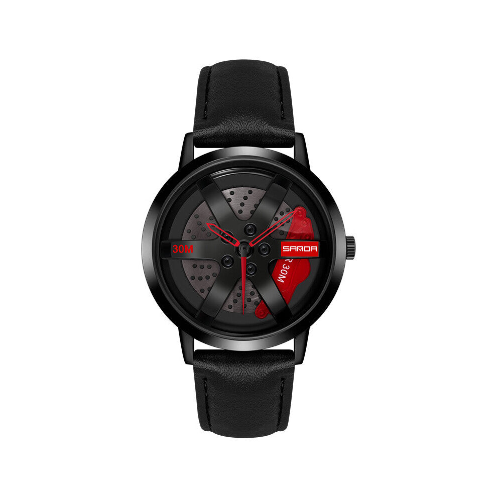 [Spinning Design]SANDA Sell Men Watch Sports Racing Style 360? Rotating Dial Quartz Wristwatch Leather Band Gift