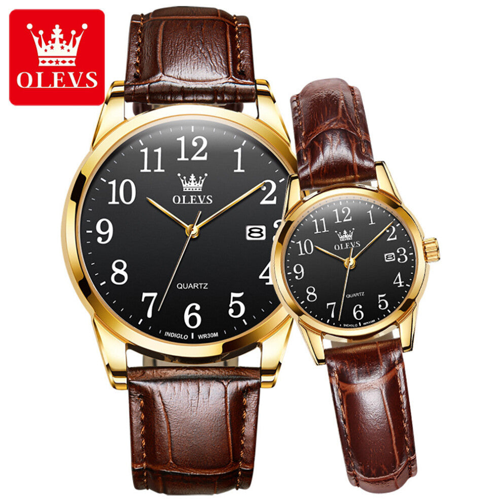 Olevs Loves Quartz Watch Leather Strap Waterproof Luminous Hands Business Wristwatch Gift Boyfriend Clock