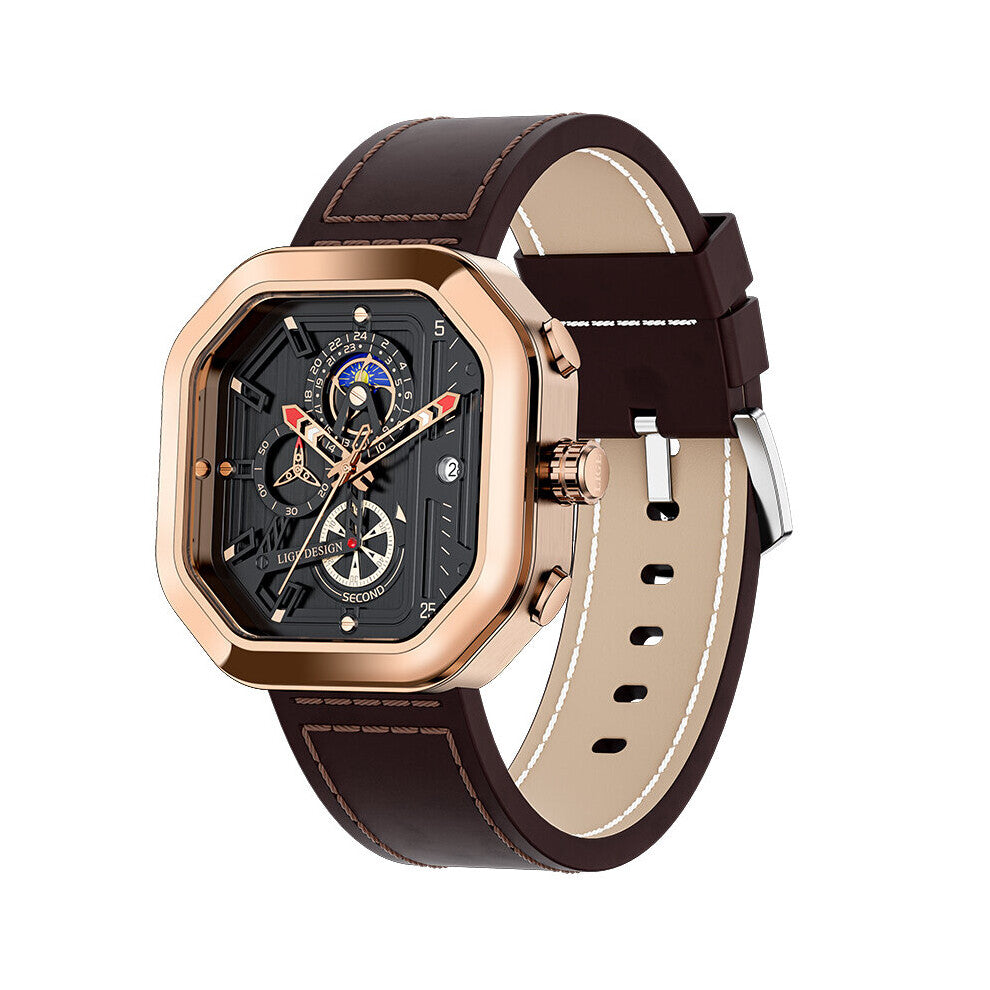 Mens Watch Square Sport Quartz Wristwatch 30M Waterproof Stopwatch Hollow out Watches for Men Date Clock Luminous Watch Men