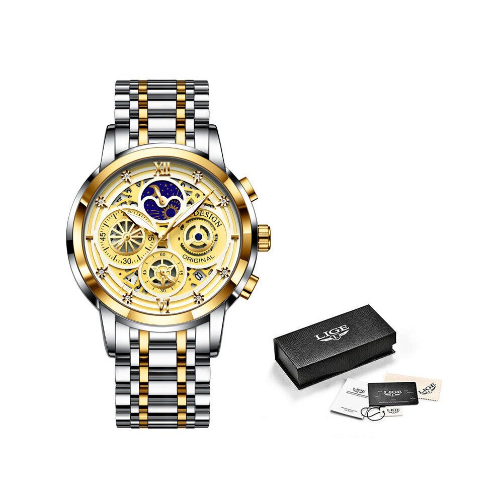 Hollow Men Watches Stainless Steel Waterproof Sport Wrist Watch For Men Quartz Clock Male Relogio Masculino+Box