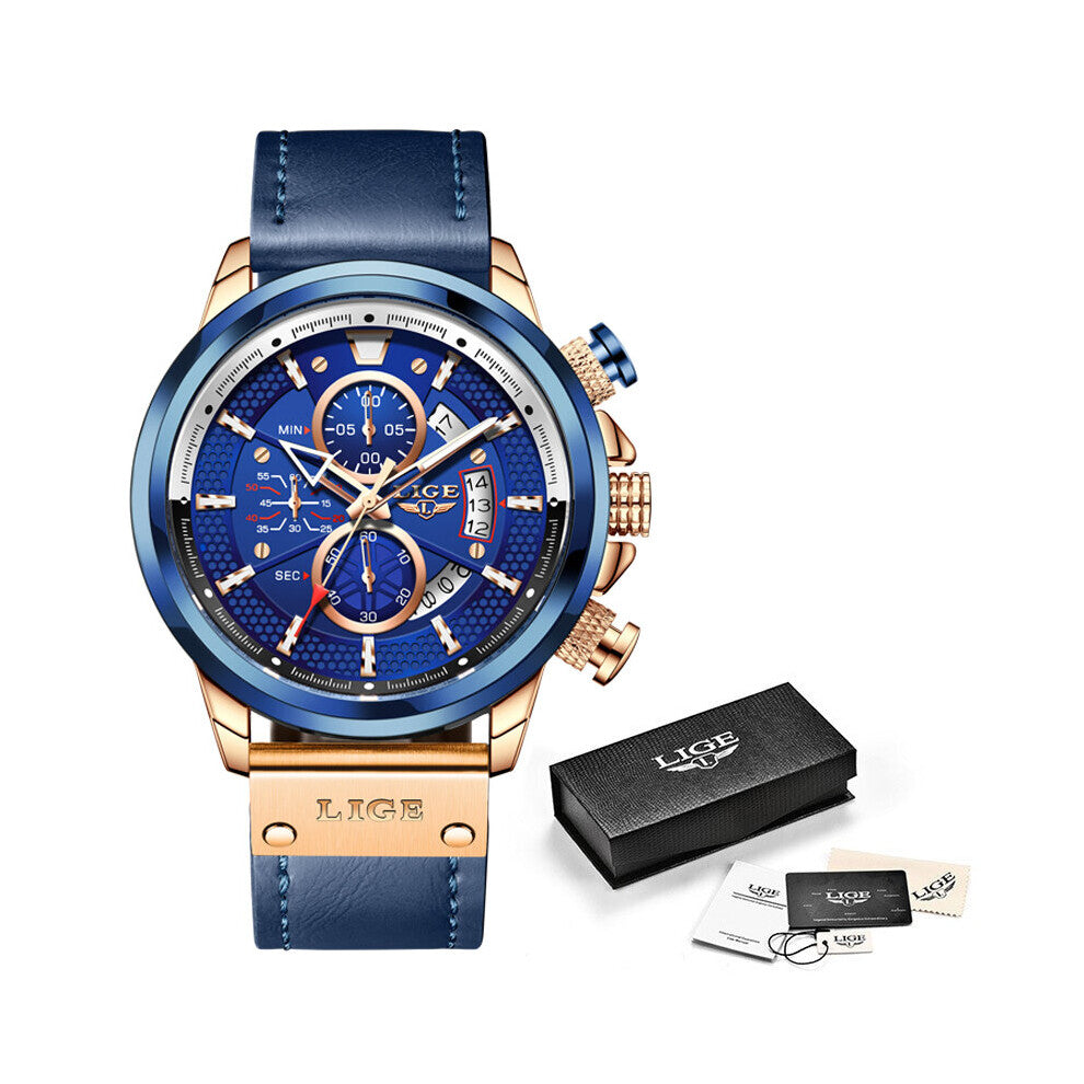 Top Military Leather Wrist Watch For Men Waterproof Mens Watches Sport Male Clock+Box