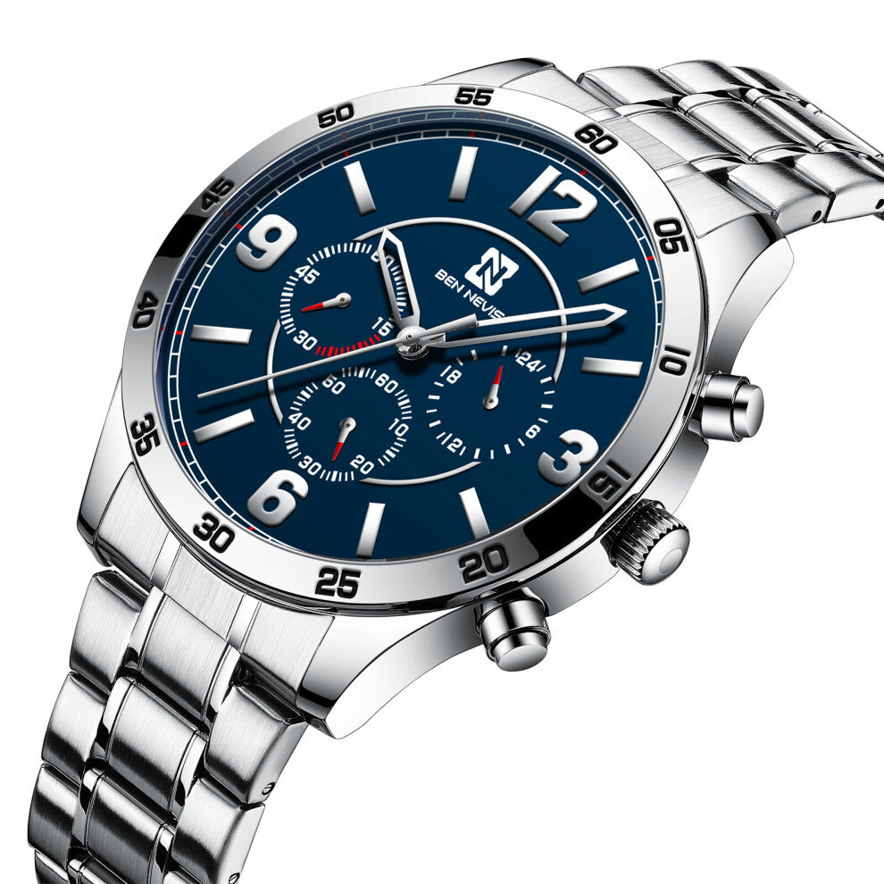 Leisure Men's Watch Calendar Waterproof Quartz Watch Stainless Steel Men's Watch Precise Travel Time