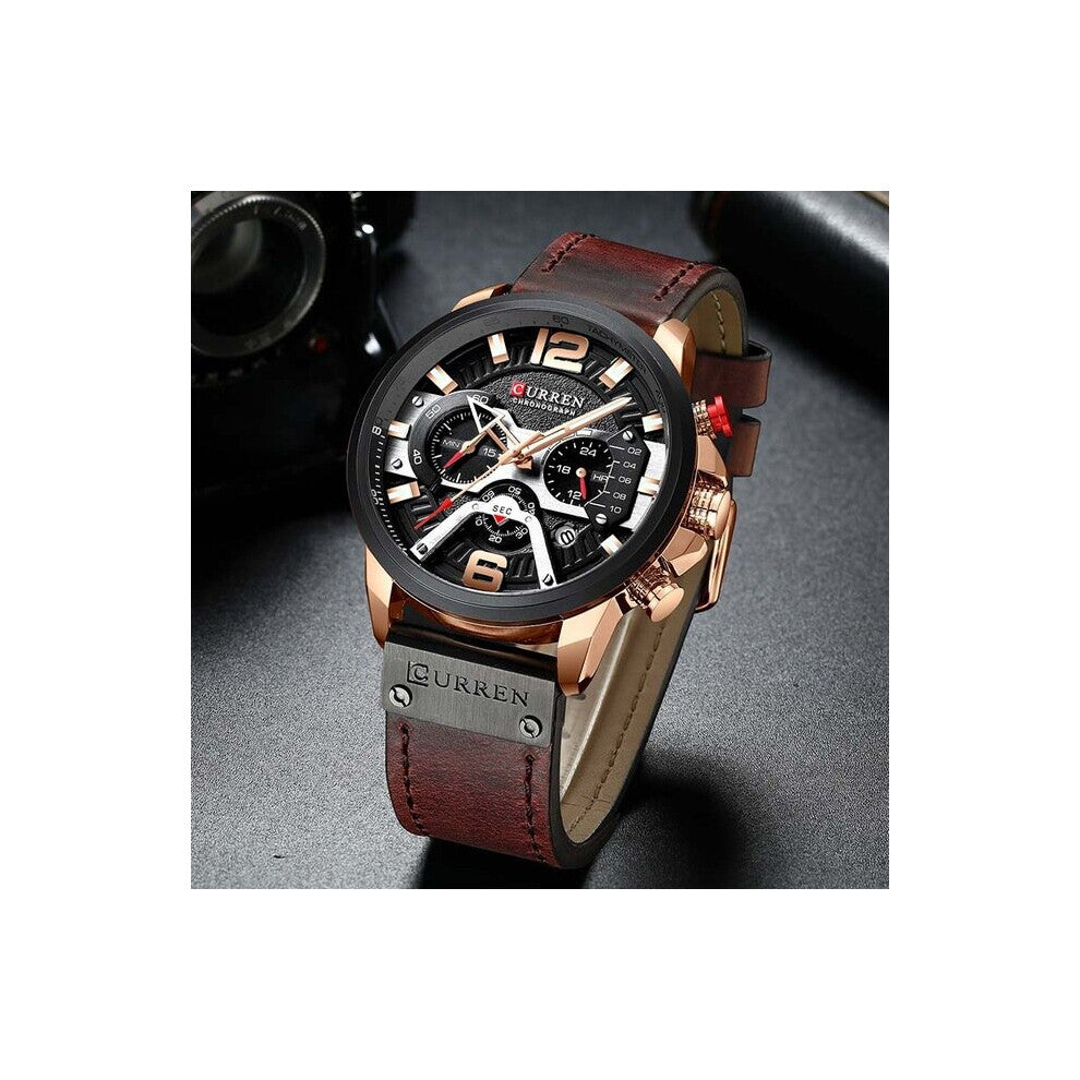 Men Watch Top Chronograph Big Dial Male Watch Wrist Leather Waterproof Sport Army Military Man Watches
