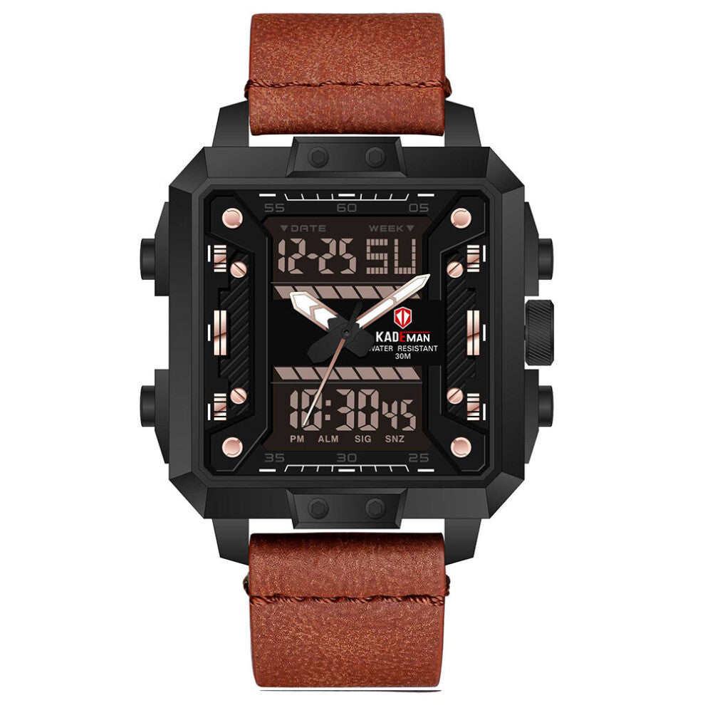 Alien Military Watches for Men Leather Strap Sport WristWatch ?Waterproof Quartz Big Clock Digital Male Watch