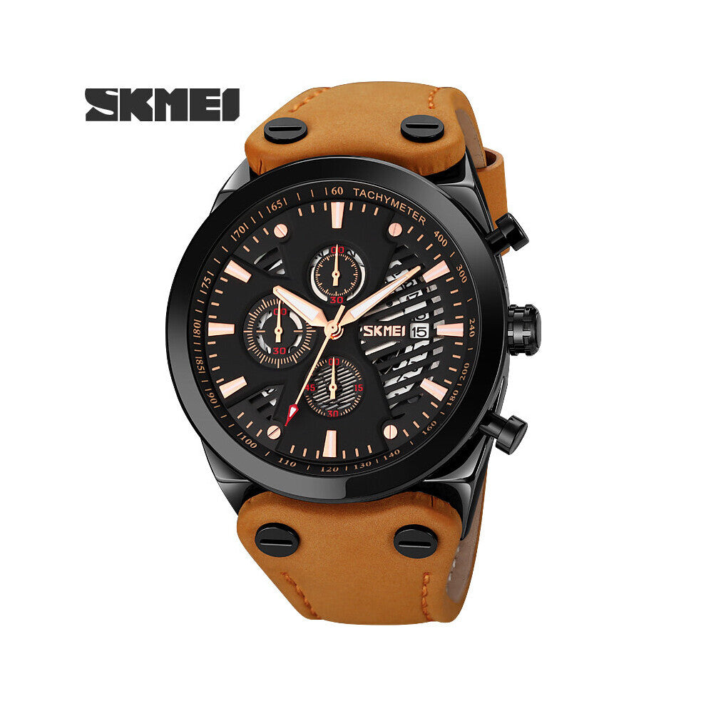 Quartz Men Watches 50m Waterproof Wristwatch Stopwatch Date Leather Sports Clock Male Big Relogios Masculino