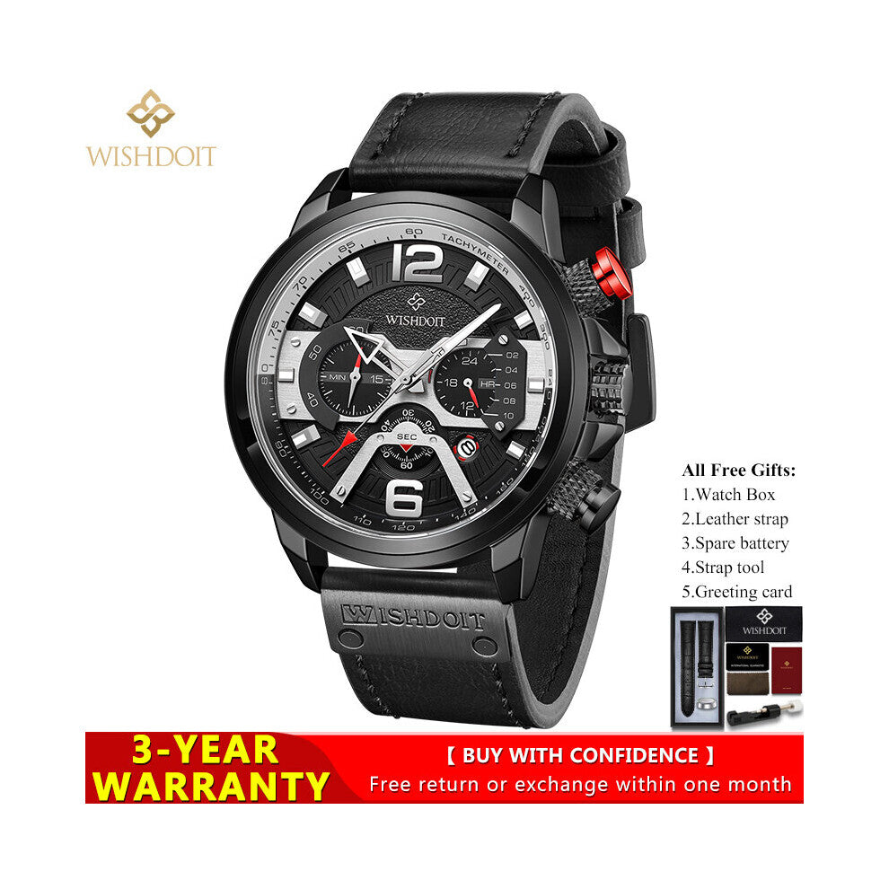 Men's Watches Sports Military Leather Waterproof Calendar Chronograph Quartz Clock ??????? ????