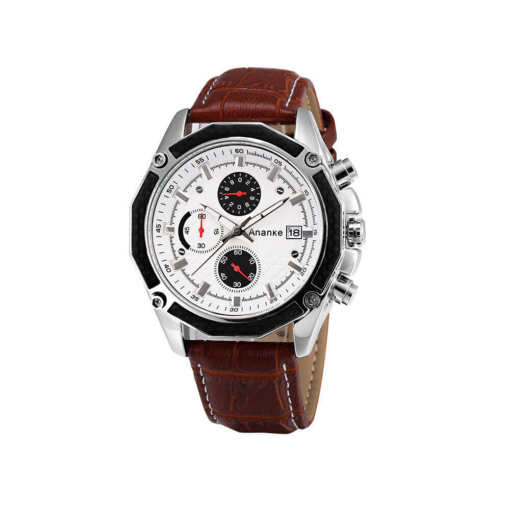 Men Sport Watches with Male Military Business Multifunction Waterproof and Shock Resistant Leather Strap Wristwatch AN01