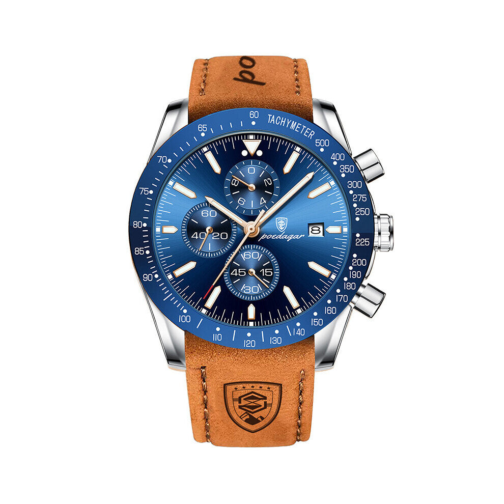 Men Watch Sport Chronograph Leather Strap Quartz Watches Top Waterproof Clock Date Men's Wristwatch