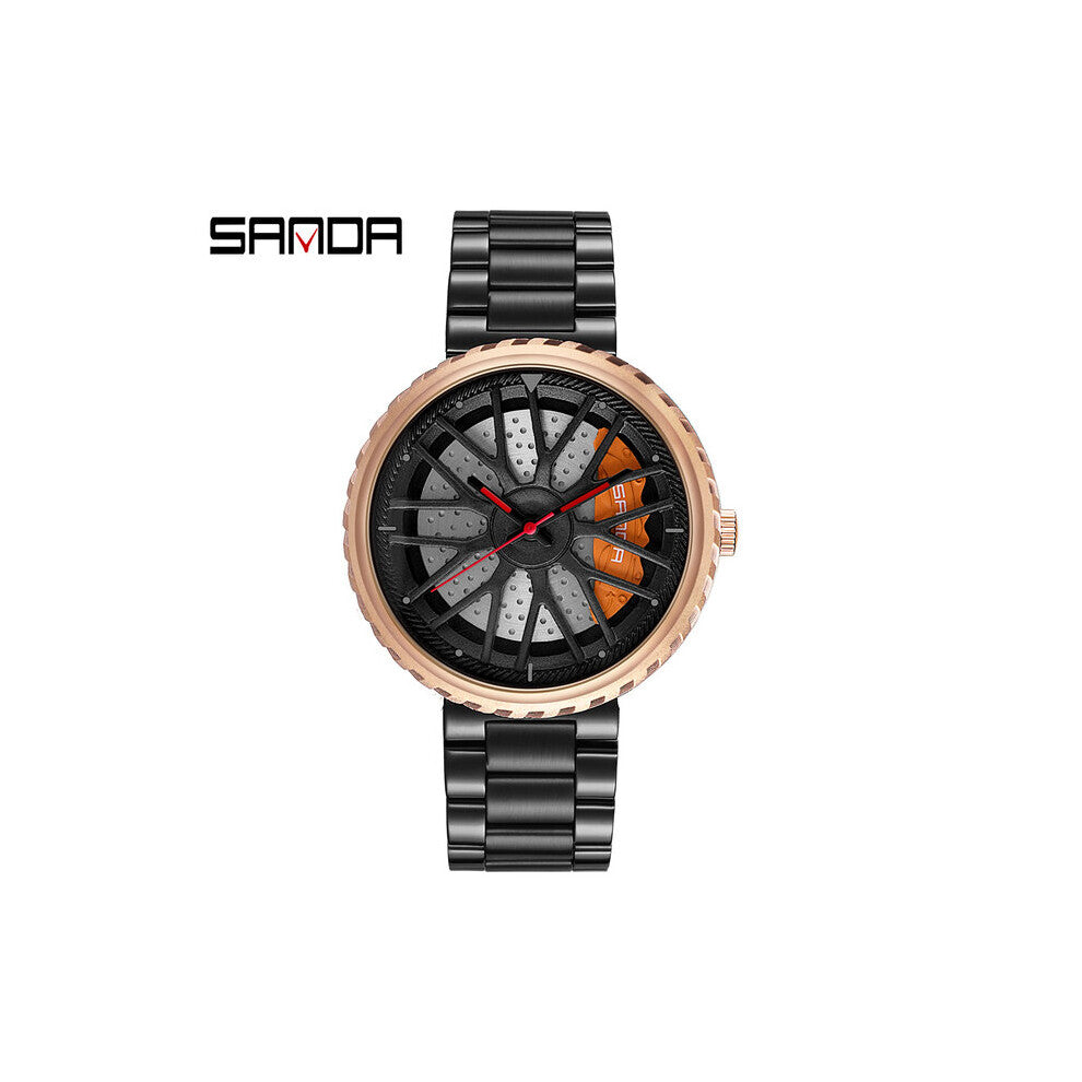 Sell Quartz Men Watch Wheel Dial Car Watches Steel Strap Live Waterproof Gift Relogio Masculino 1042