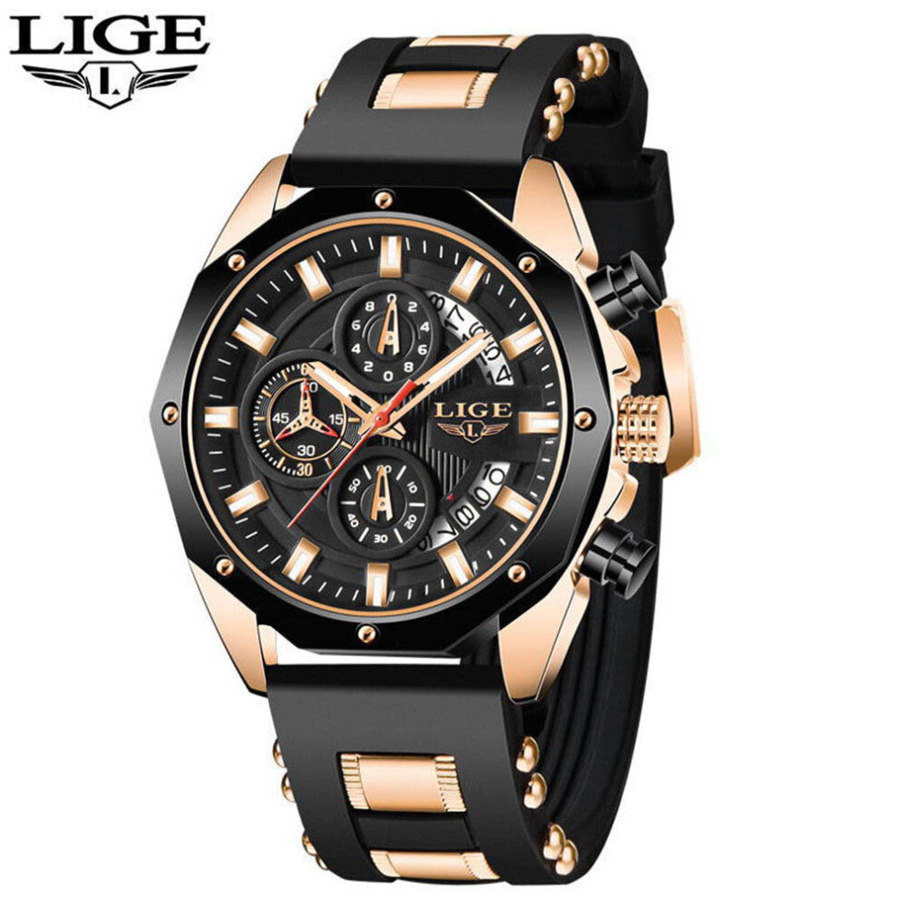 LIGE Mens Watches Top Clock Sports Chronograph Waterproof Quartz Watch Men Relogio Masculino 8908