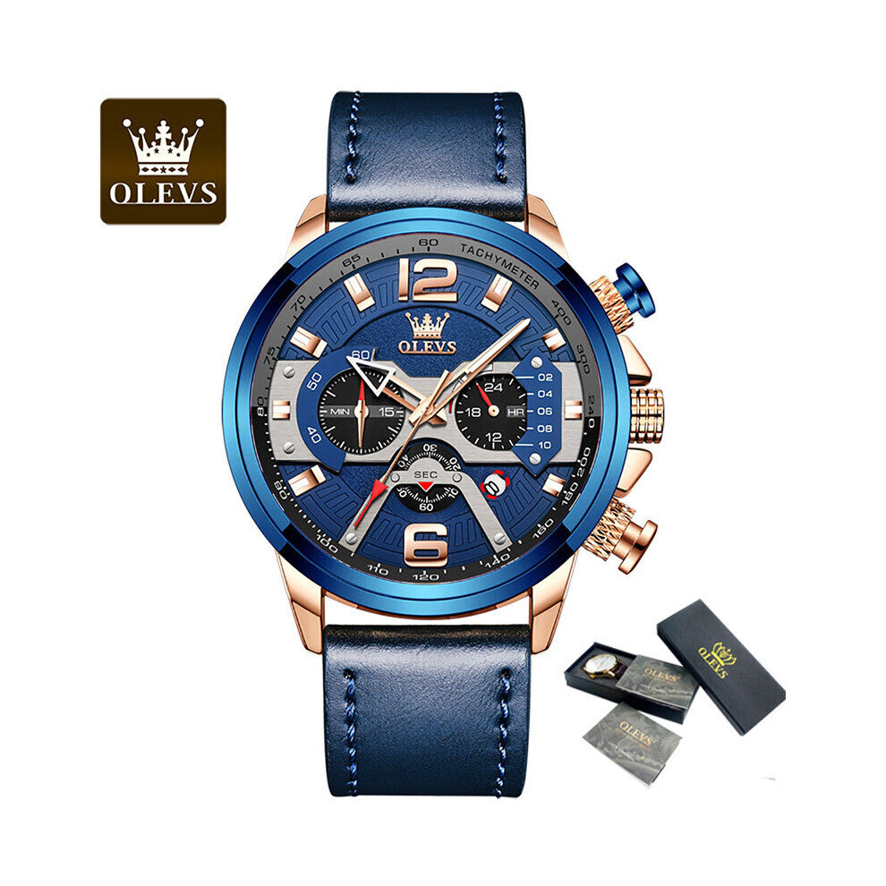 Mens Big Wristwatch Top Sports Leather Chronograph Waterproof quartz for Men Clock ??????? ????