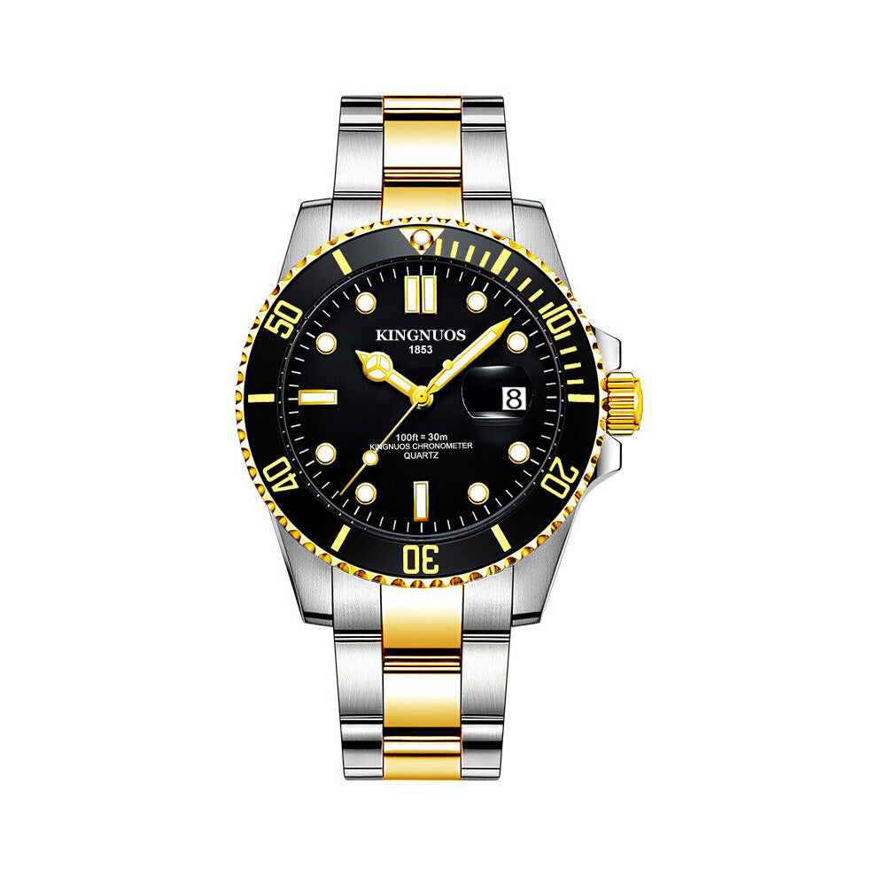 men's casual steel belt luminous waterproof calendar watch butterfly buckle watch