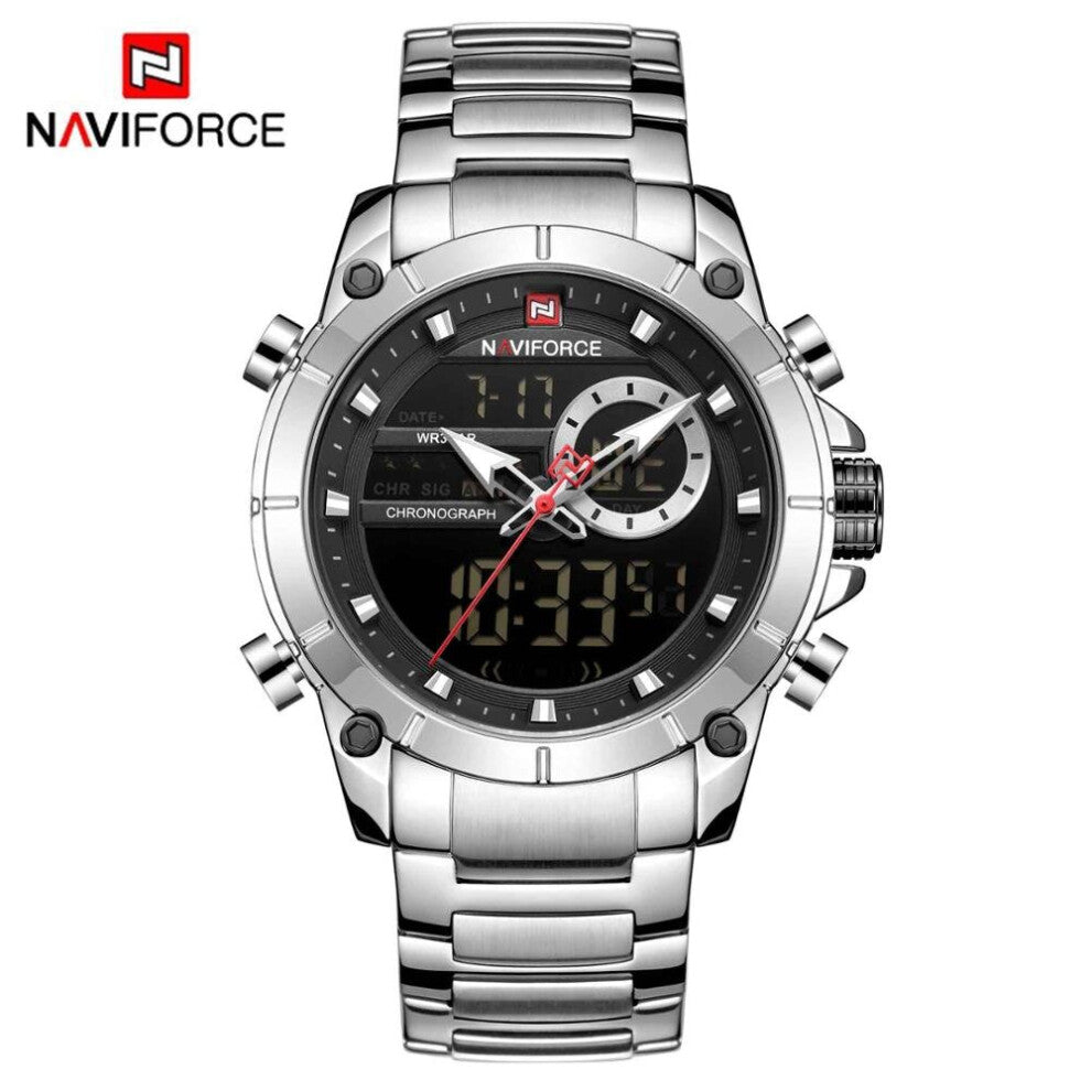 Men Watch Casual Stainless Steel Army Military Led Display Clock Stainless Steel Wristband Waterproof Watches