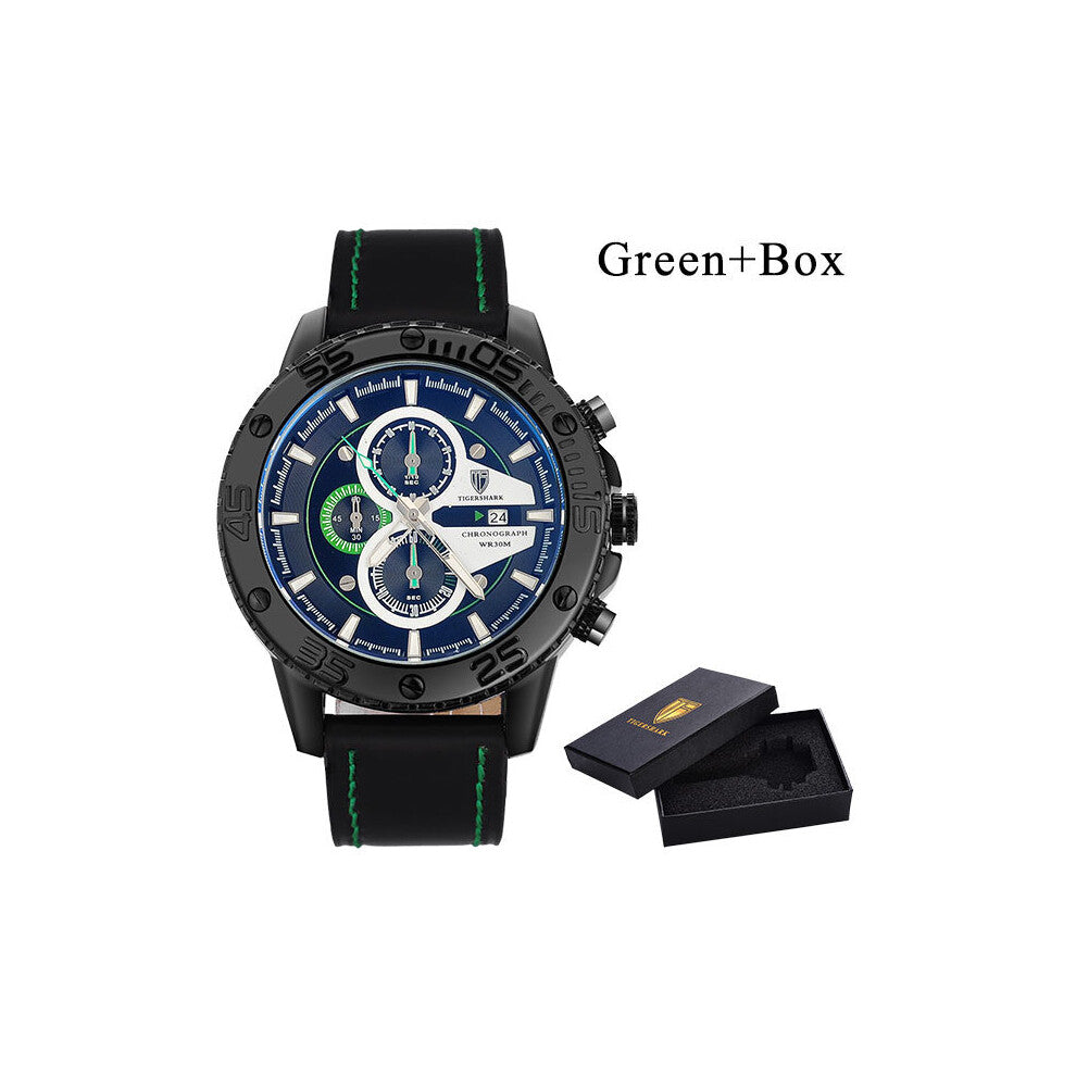 Men's Watches Chronograph Leather Strap Top Sports Watche Luminous 30M Waterproof Watch