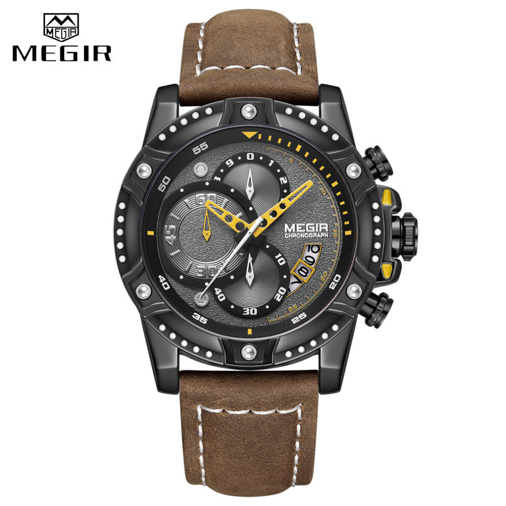 Men Watch Leather Strap Sport Quartz Clock Mens Watches Waterproof Multi-function Wristwatch