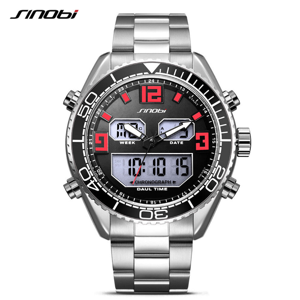 Men's Watches Dual Display Analog Digital LED Luminous 316 Steel Chronograph Sports Waterproof Quartz Wristwatch Relojes
