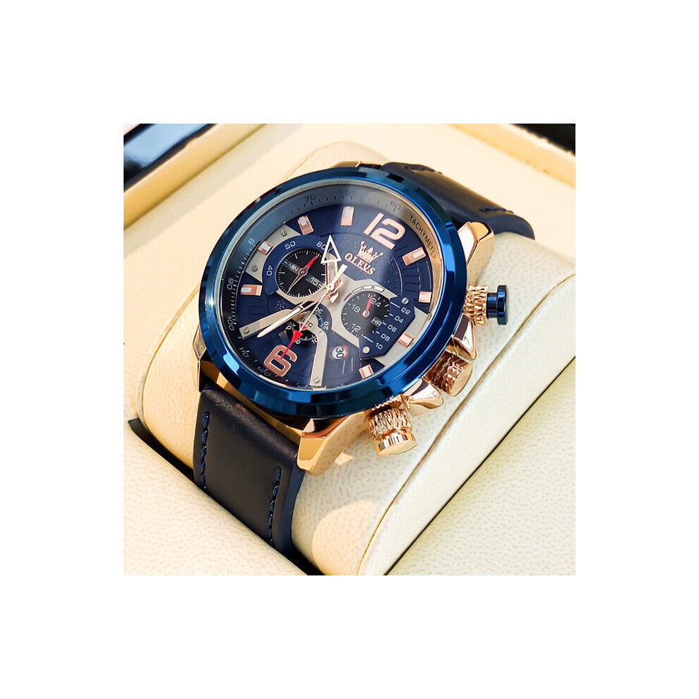 Quartz Watch Men 52mm Big Dial Stop Watch Chronograph Leather Strap Man Wristwatches Luminous Waterproof Sport Watch