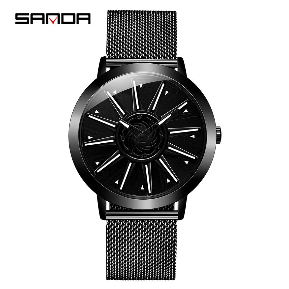 change of fortune Men's Quartz Watch mesh with waterproof wrist watch 360 degree rotation dial