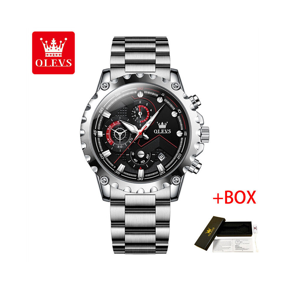 Sport Quartz Watch Men Multifunction Chronograph Watch Mens Stainless Steel Waterproof Clock Luminous Hands Reloj Hombre