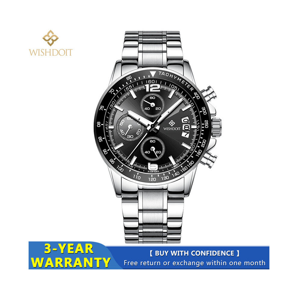 Sports Watches Men's Watch Calendar Chronograph Stainless Steel Watch Quartz Clock Waterproof Luminous Clock