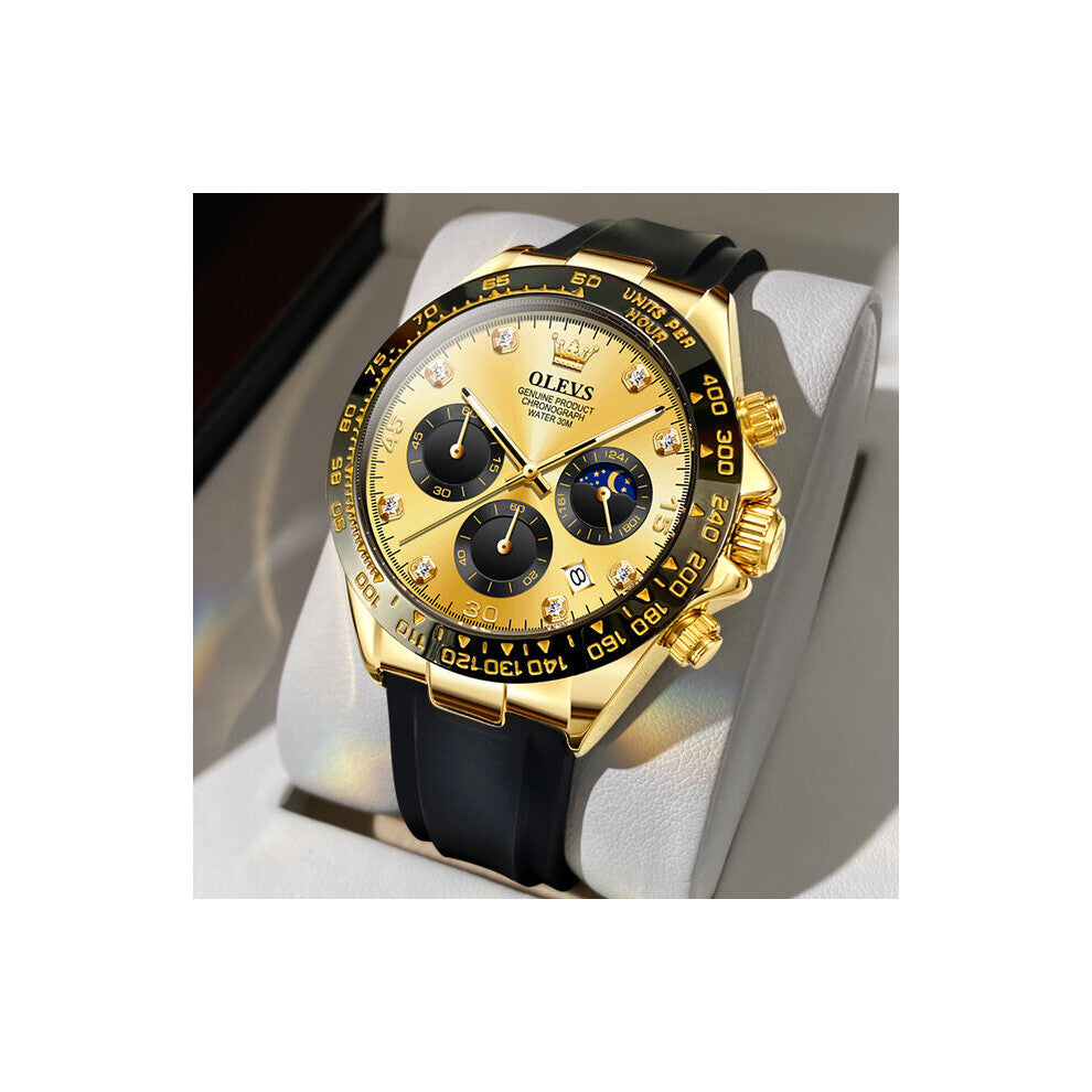 OLEVS Quartz Men Watch Waterproof Luminous Top Moon Phase Watch for Men Date Chronograph Sport Wristwatch