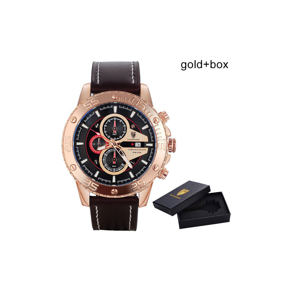 men sport watches men quartz watch rose leather wristwatches with box 30M waterproof