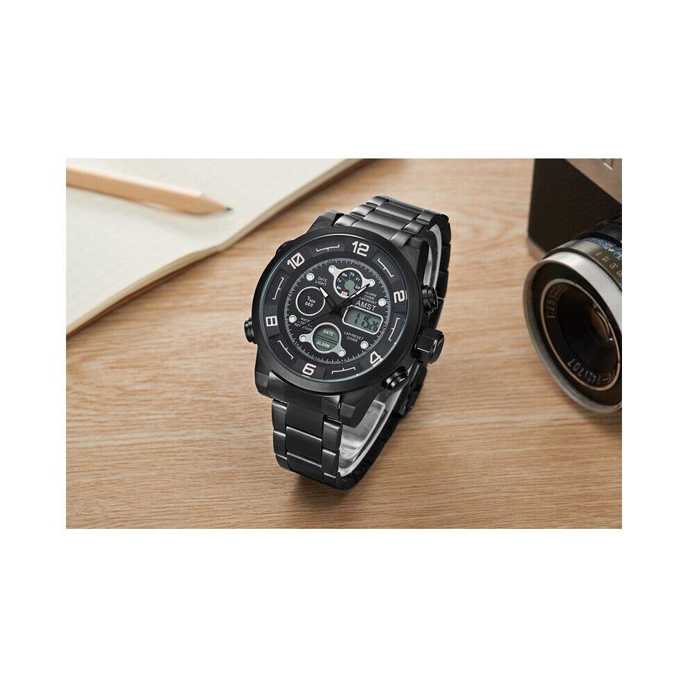 Top Stainless Steel Sports Men Watch Army Military Dual Display Waterproof Watches Relogio Masculino