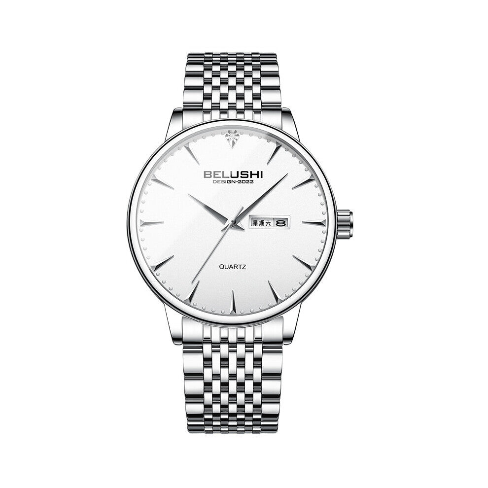 High-end Quartz Watch Men's Business Stainless Steel Strap Dual Calendar Explosion-proof Waterproof Watch