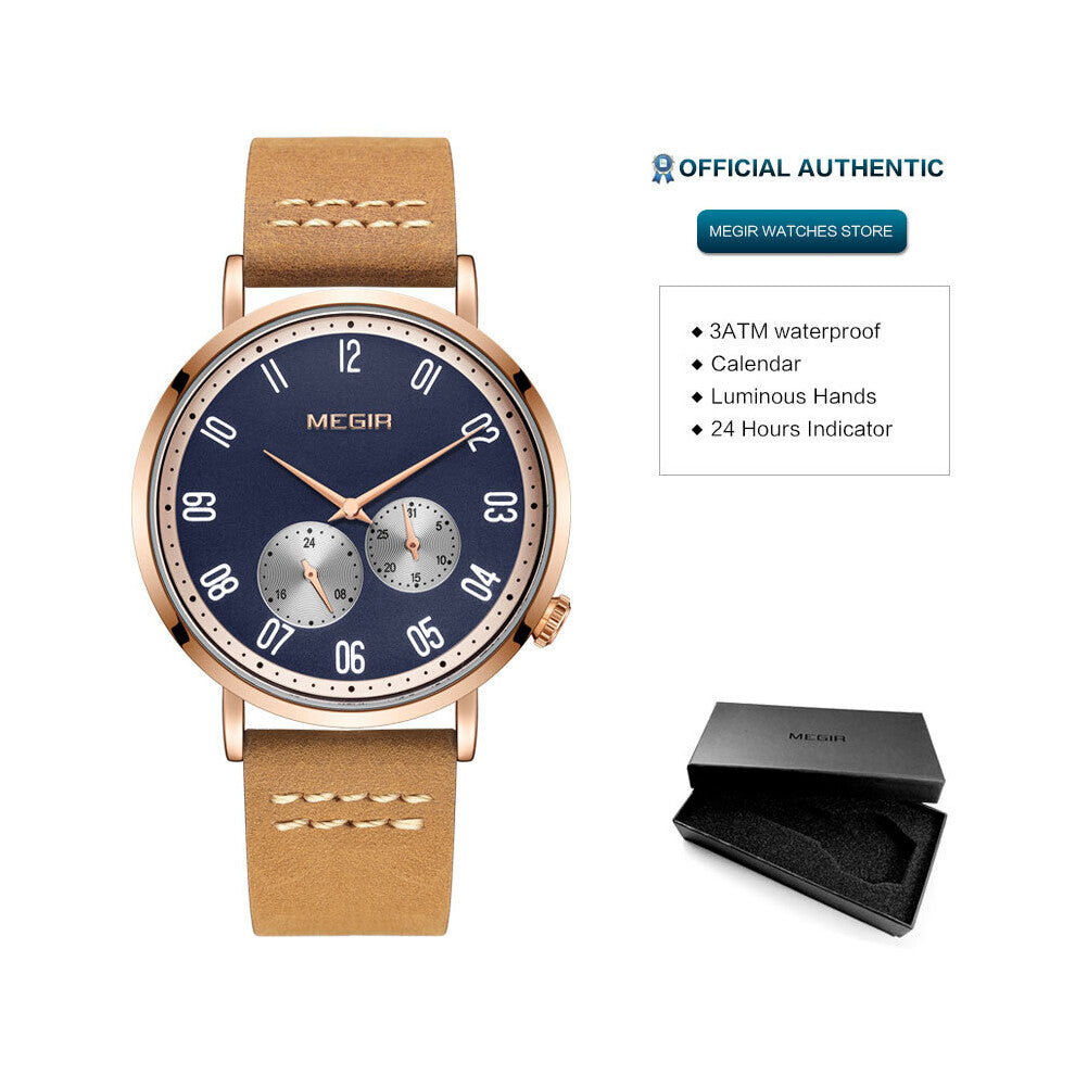 Men's Watches with 24-hour Indicator Leather Strap Quartz Watch Waterproof Casual Wristwatch relogio reloj ???? ???????