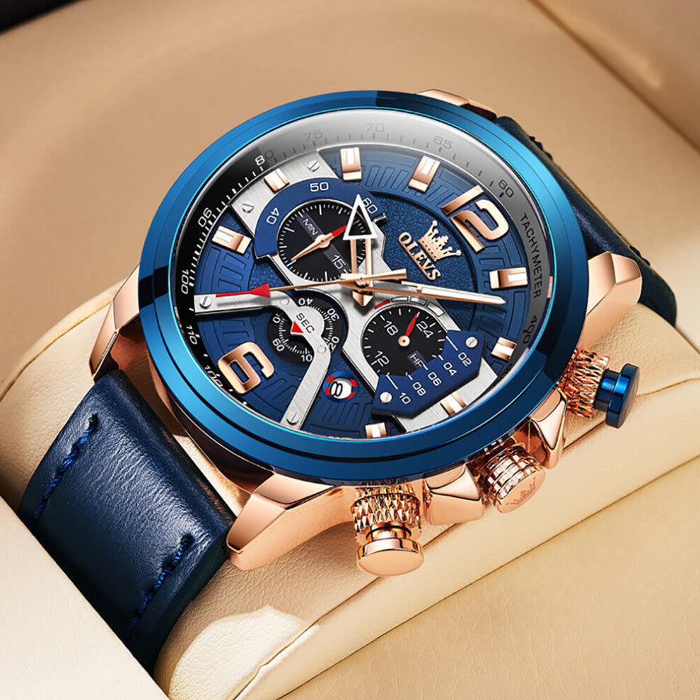 Leather Quartz Watch Sport Mens Watches Top Men Clock Waterproof Wristwatch Date Chronograph