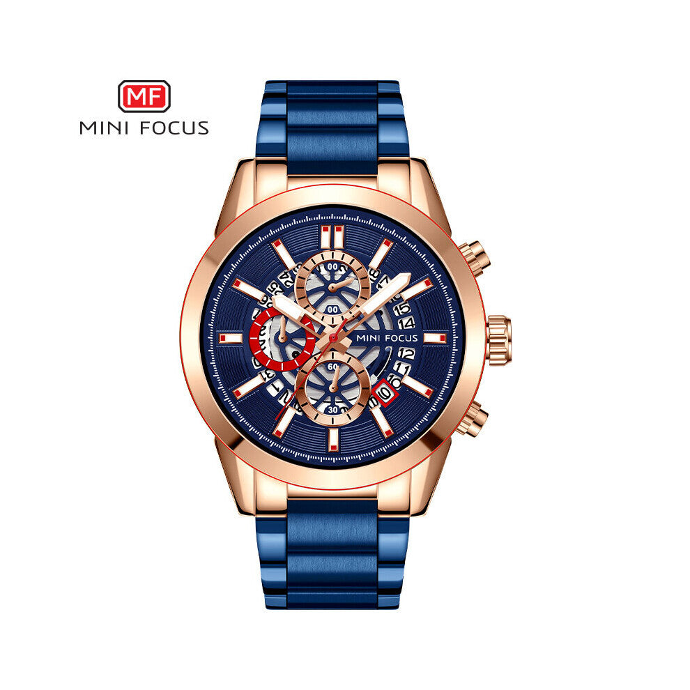 MINI FOCUS Men's Chronograph Quartz Watches Waterproof Wristwatch Stainless Steel Sport Watches Men 0285