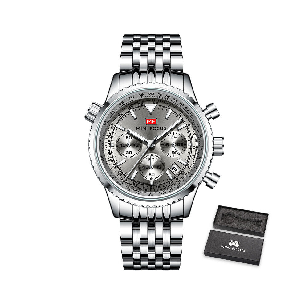 Watch For Men Top Waterproof Multifunction Sport Quartz Wrist Watches Stainless Steel Strap Luminous Hands