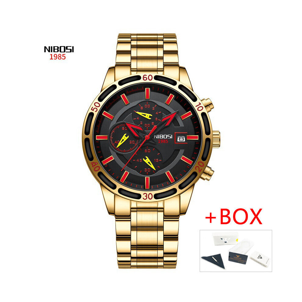 Stainless Steel Mens Watch Top Multifunction Chronograph Calendar Luminous Waterproof Quartz Watch Men