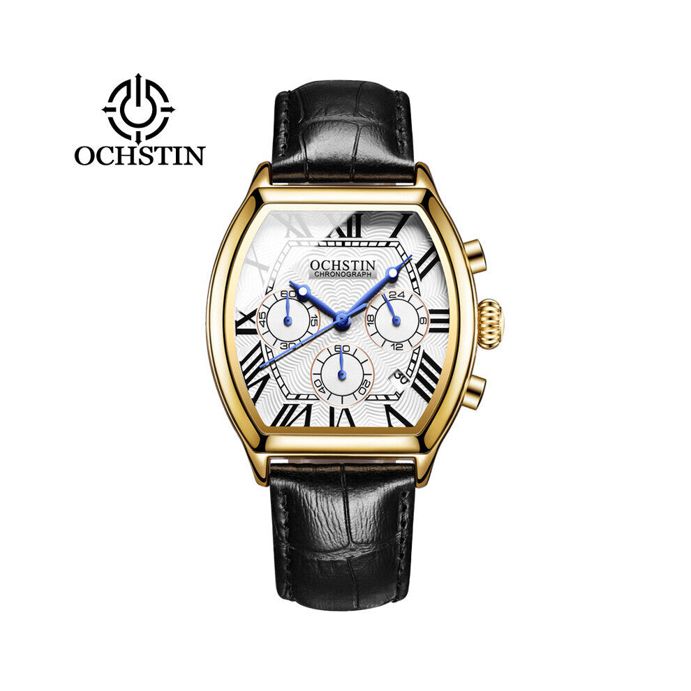 Rectangle Leather Mens Watch Top Muti-fuction 6 pin Chronograph Watch Luminous Waterproof Sport Business Men Watch