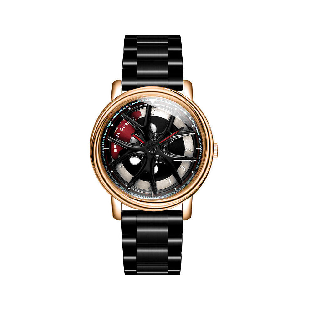 Men's Watches Car Wheel Dial Quartz Clock Sport Waterproof Steel Band Wristwatch Relogio Masculino