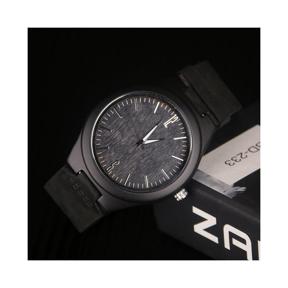 Men Quartz Wooden Watch Dial Ebony Wood Case Engraved Scale Casual Military Sports Wrist Watches