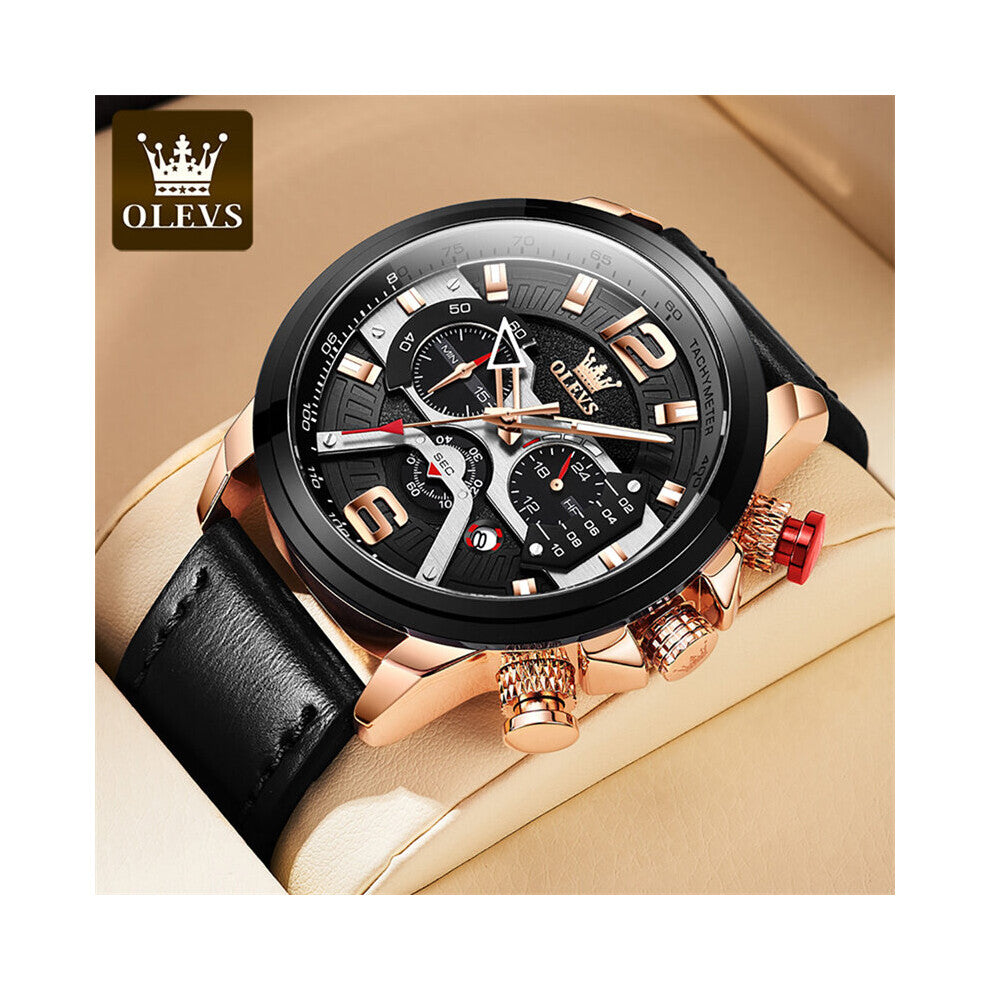 Mens Watches Men Watch Multifunctional Luminous Waterproof Quartz Watch Leather Strap Reloj Hombre