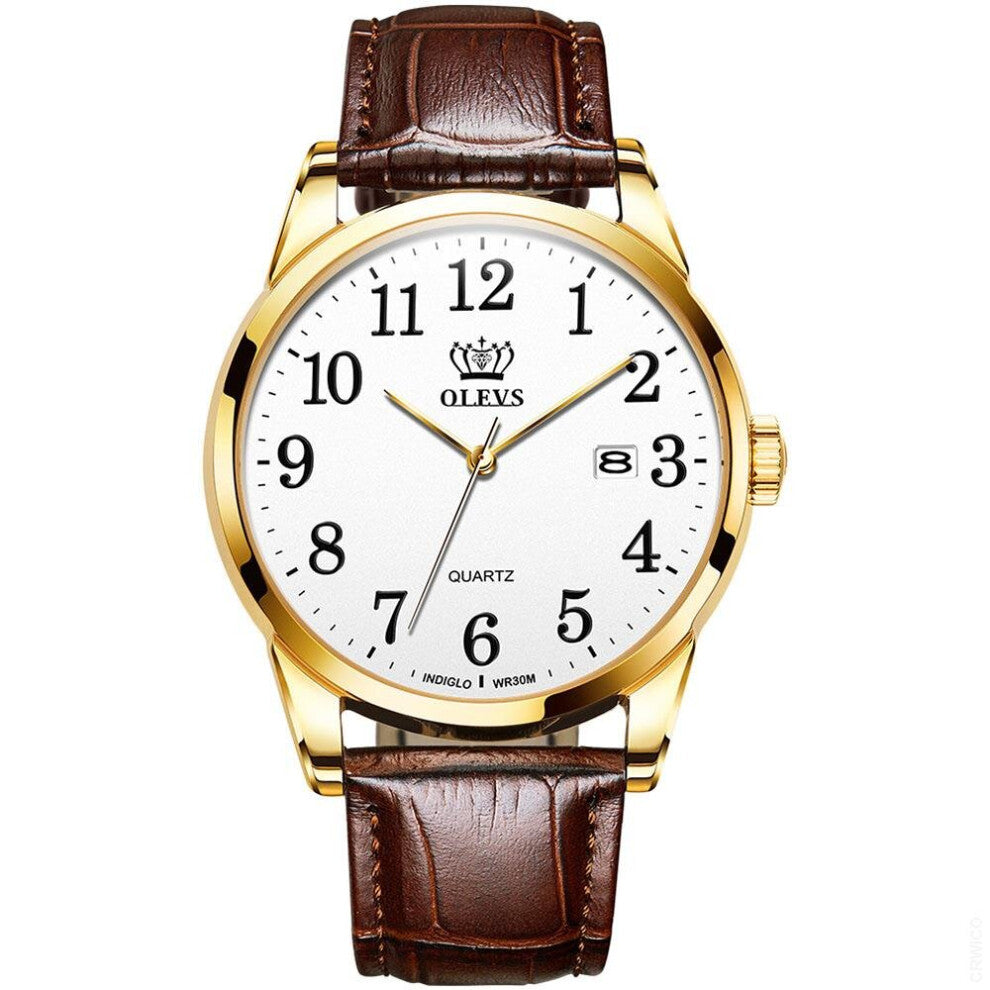Men Watch Top casual Dress Brown Leather Strap Watches Mens Waterproof Quartz Wristwatch