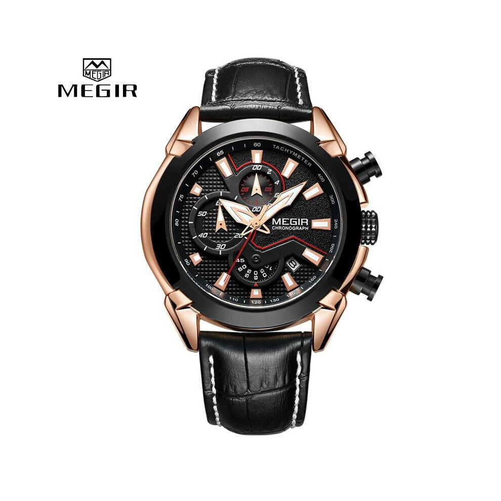 Men's Sports Quartz Watch Men Leather with Chronograph Mens Watches Military Waterproof Sport Wrist Watch