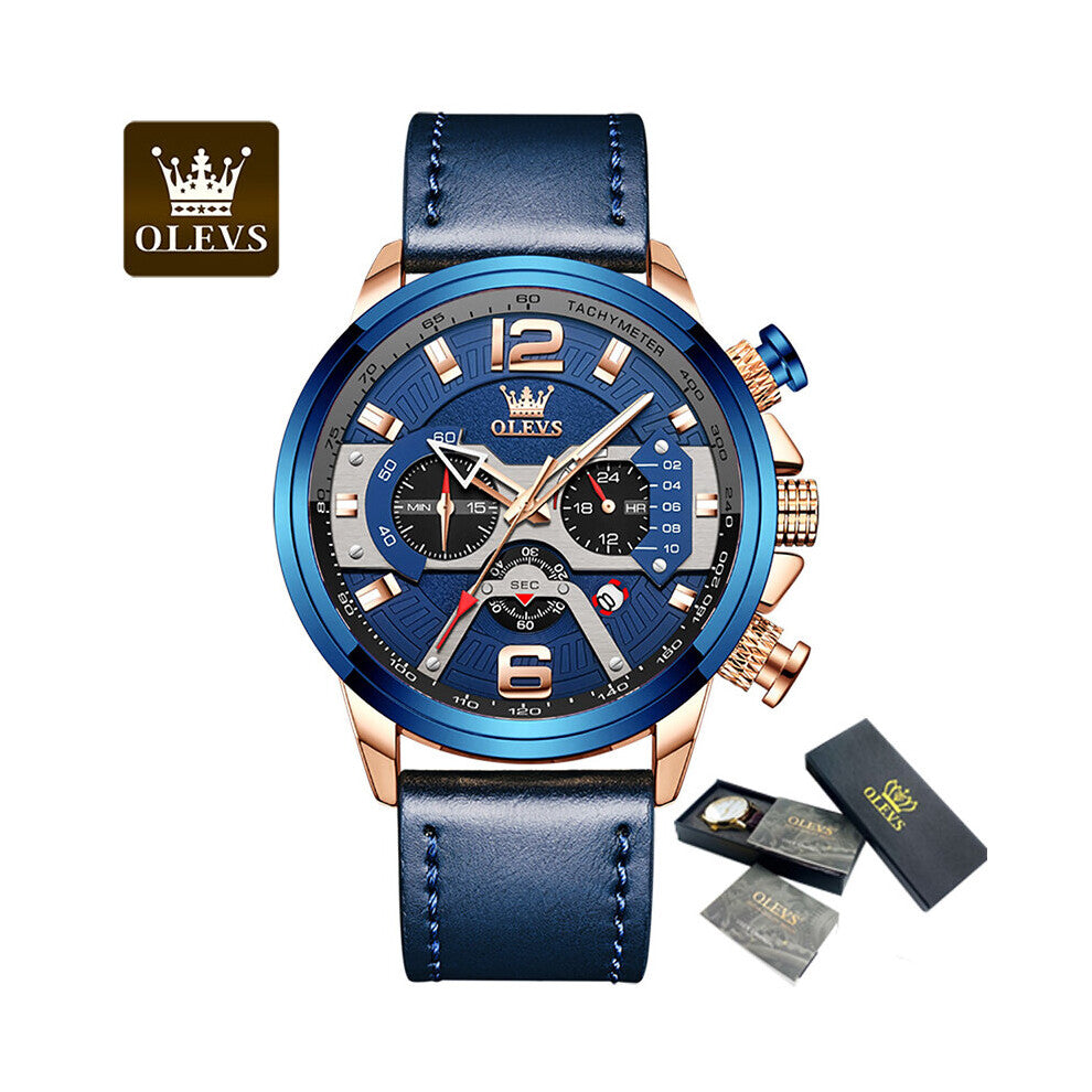 Mens Watches Top Leather Sports Watch Men Chronograph Quartz Man Waterproof Clock Relogio Masculino