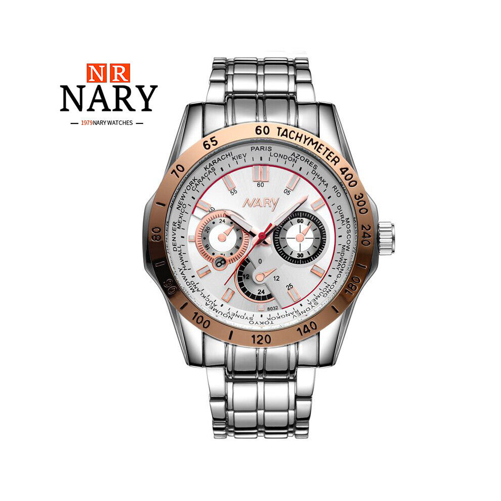 Men Watch Stainless Steel High Luminous Waterproof Business Calendar Wristwatch 8032