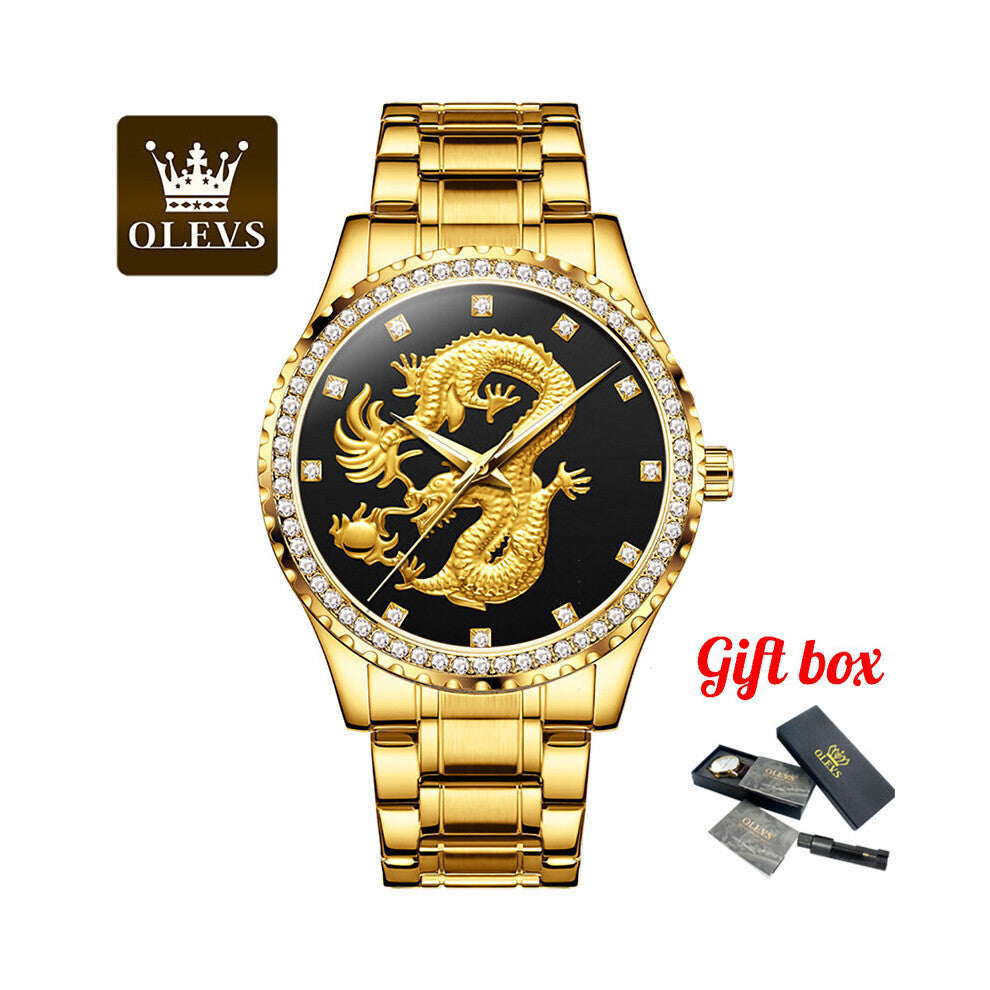 Quartz Watch for Men Top Waterproof Stainless Steel Dragon Royal Watch Man Luminous Pointer Wristwatch