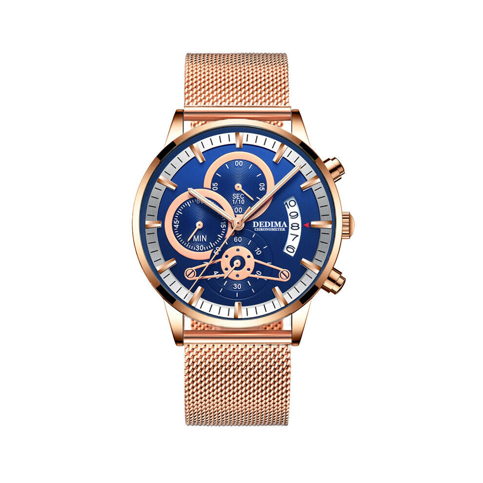 High-end three-eye six-pin multi-function sports stainless steel mesh belt calendar watch men's business casual watch