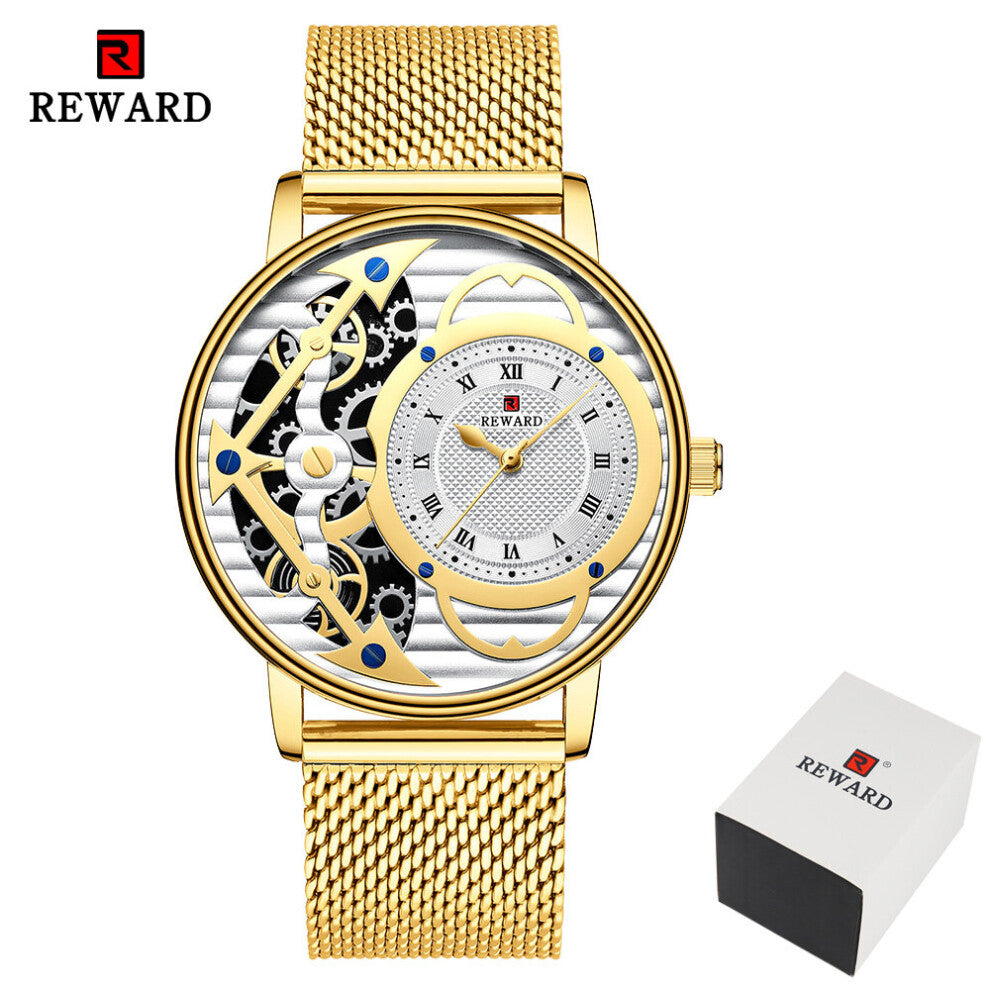 Top Fashio Business Golden Men's Quartz Watch Stainless Steel Mesh Belt Waterproof Men Watches Wristwatch