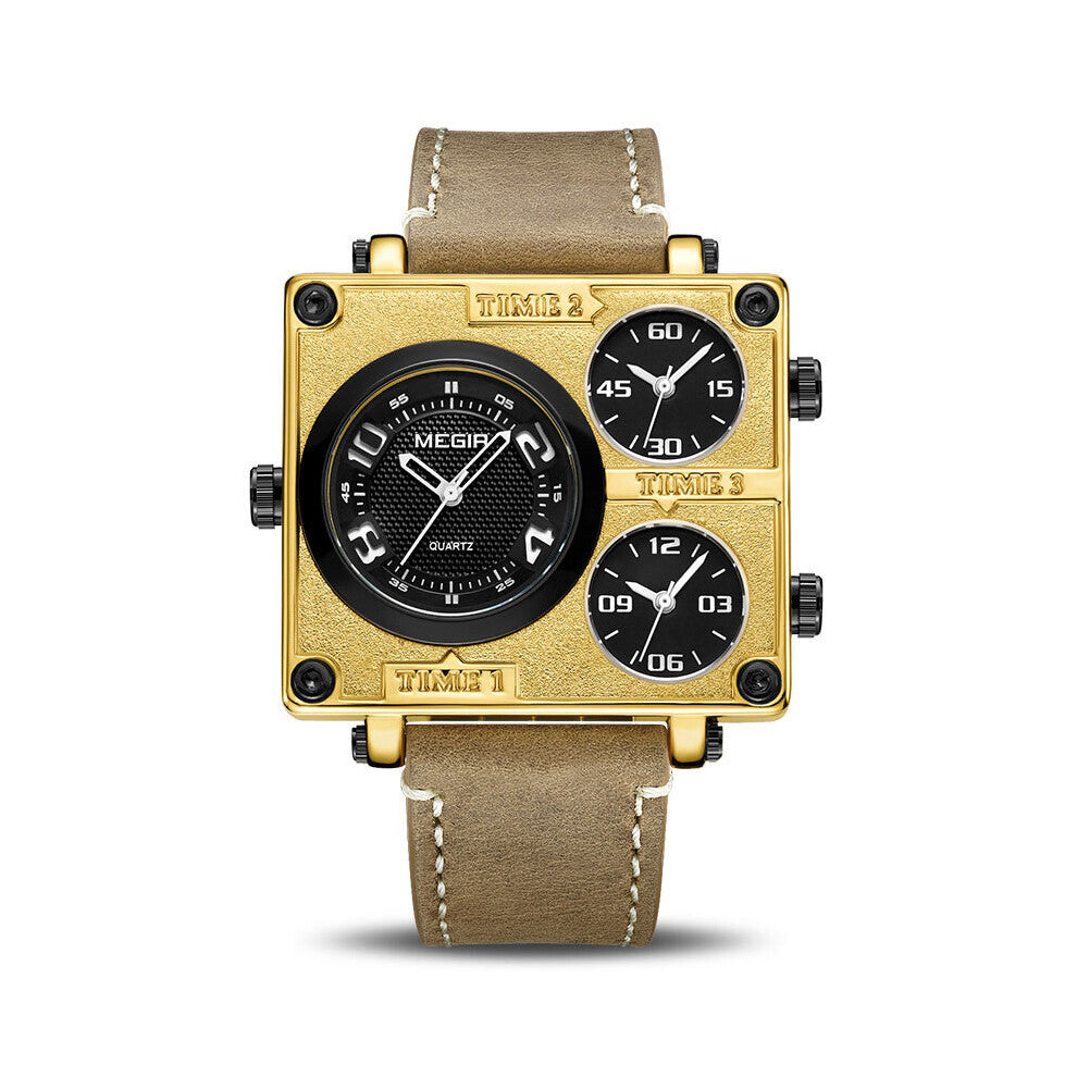 Multiple Time Zone Mens Watches Top Waterproof Rectangle Army Military Watch Man Wristwatch Hour Reloj Hombre