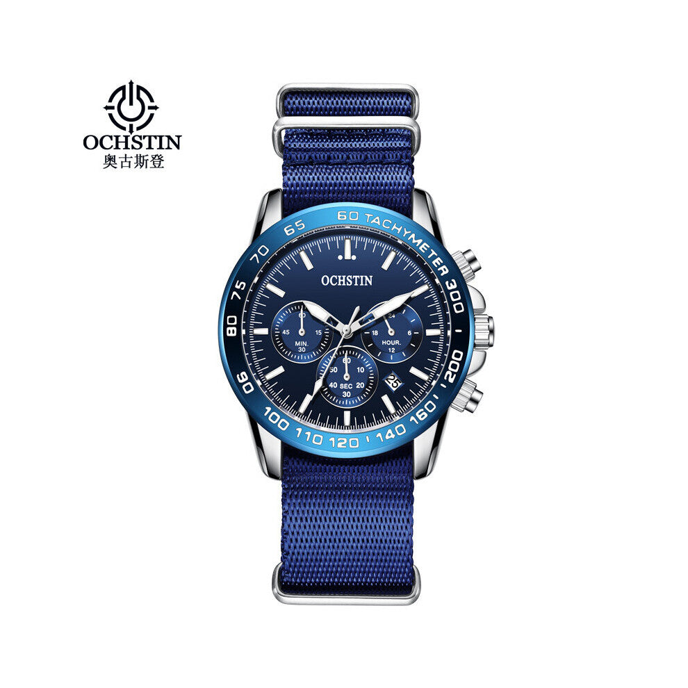 Ochstin Men WristWatch Nylon Strap Waterproof Sport Quartz Chronograph Military Watch Male Clock Relogio Masculino